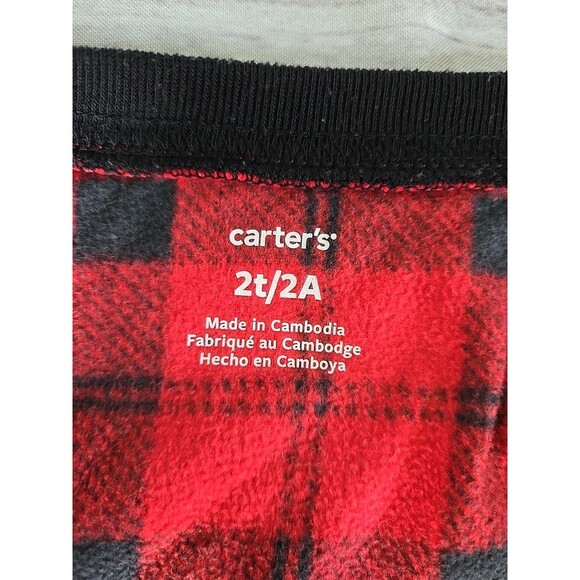 Carter's Bear Fleece PJ Footie Sleeper Toddler Buffalo Plaid Red 2T Christmas - Picture 11 of 11